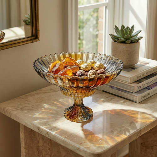 Elegant Amber Crystal Glass Rotational Bowl
