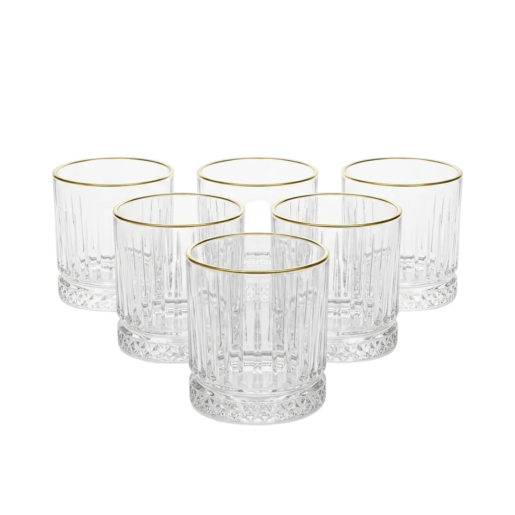 Elegant Gold Rim Whiskey Glasses Set of 6