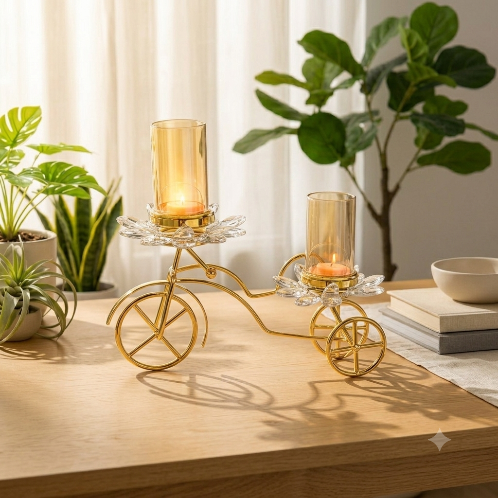 Elegant Gold Bicycle Double Candle Holders