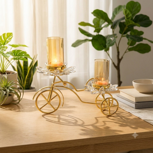 Elegant Gold Bicycle Double Candle Holders