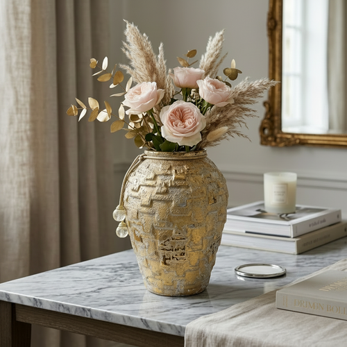 Vintage Imperial Gold Textured Urn Vase