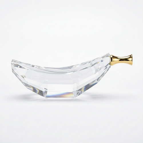 Crystal Glass Banana Showpiece with Gold Accent