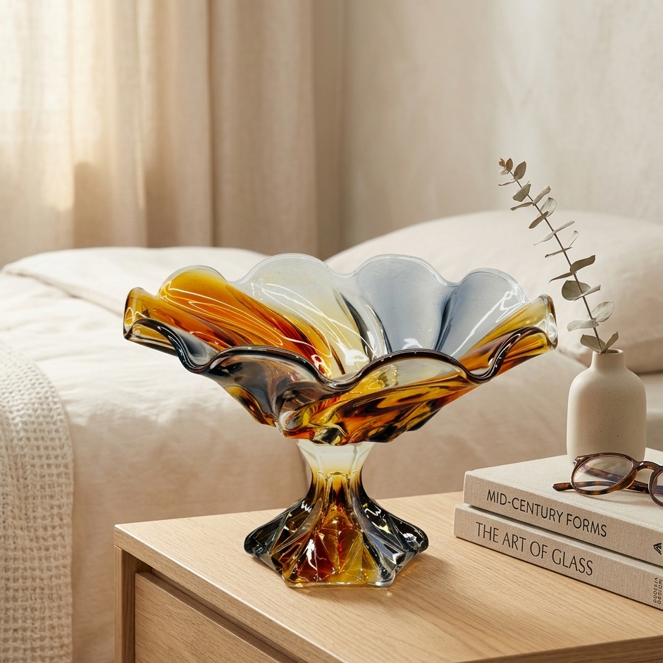 Modern Amber & Teal Rotational Glass Decor
