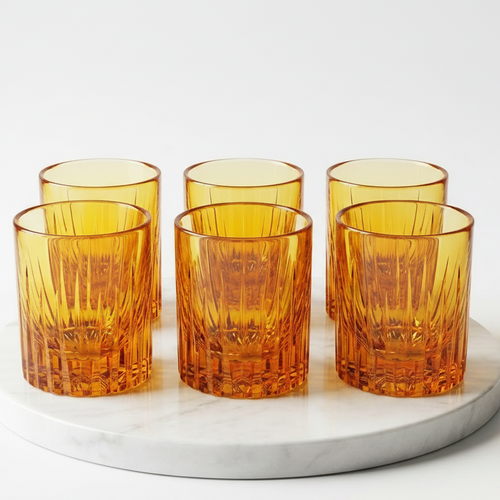 Amber Ribbed Glass Tumbler – Premium Drinking Glass