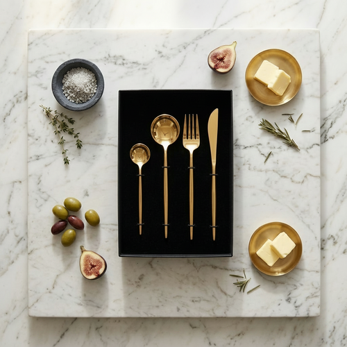 Modern Mirror Finish Gold Cutlery Set of 4