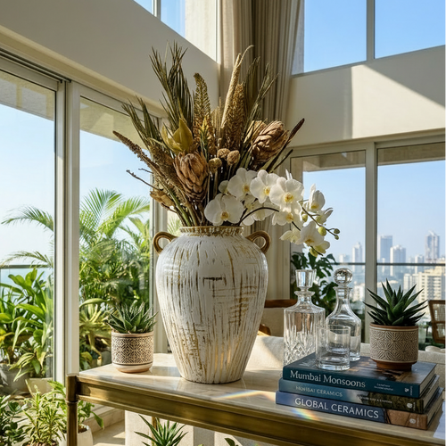 Imperial Gold Accented Textured Urn Vase
