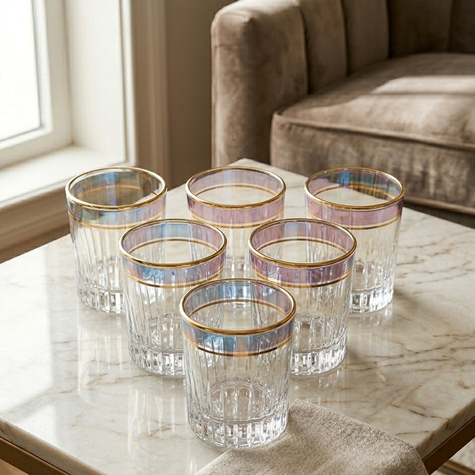 Tapered Gold-Ringed Glass Set of 6