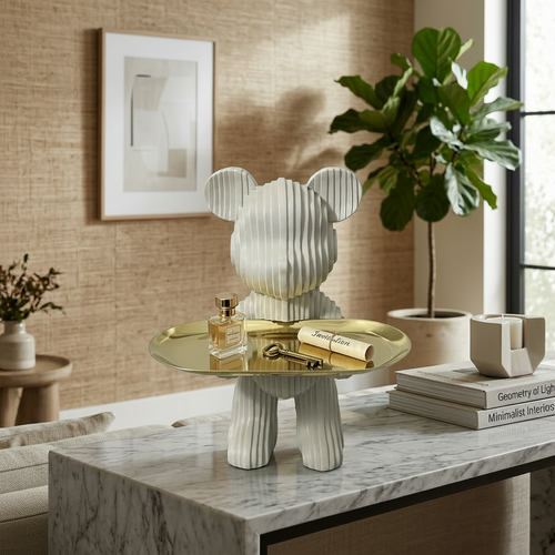 Elegant Slatted Bear Sculptural Valet Tray