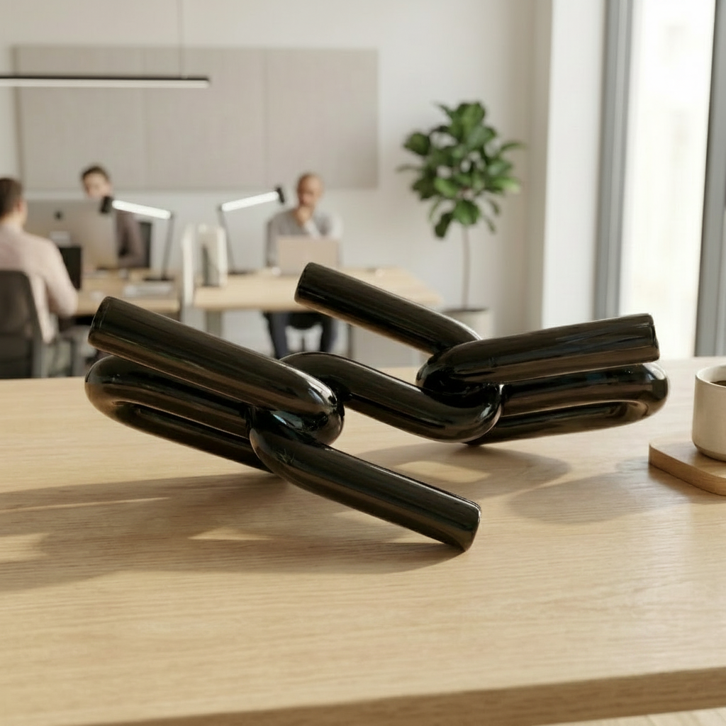Modern Black Abstract Knot Sculpture