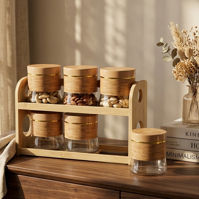 2-Tier Bamboo Storage Jar with Rack