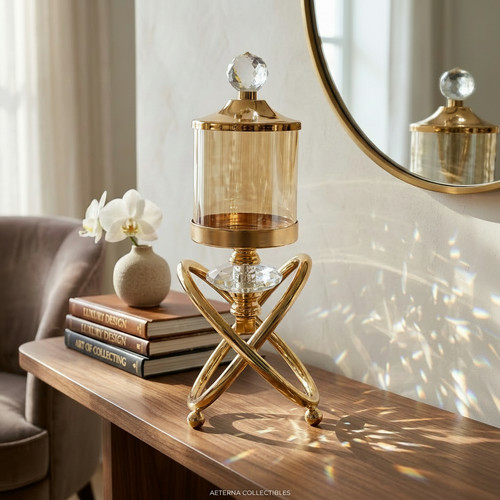 Elegant Gold Textured Jar & Candle Holder (2 in 1)