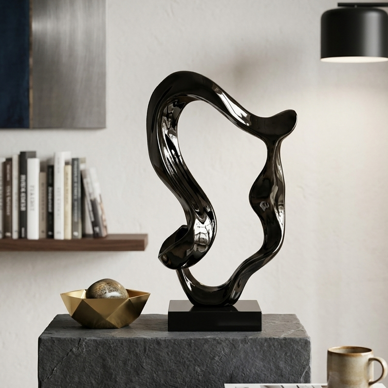 Elegant Black Obsidian Loop Sculpture