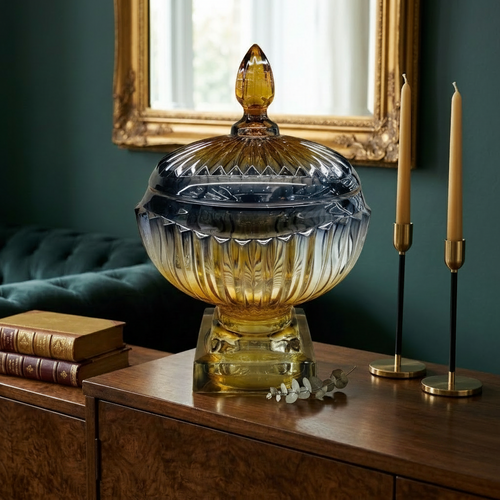 Amber & Smoke Glass Decorative Urn
