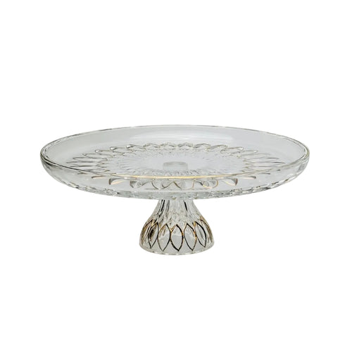 Elegant Gold Bordered Glass Pedestal Cake Stand