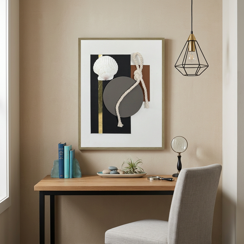 Geometric Seashore Mixed-Media Artwork