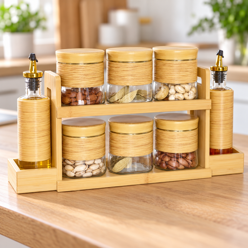 Spice Jar & Oil/Vinegar Dispenser Set 8 Piece Set