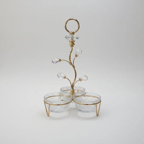 Crystal Serving Set with Decorative Gold Tree Stand