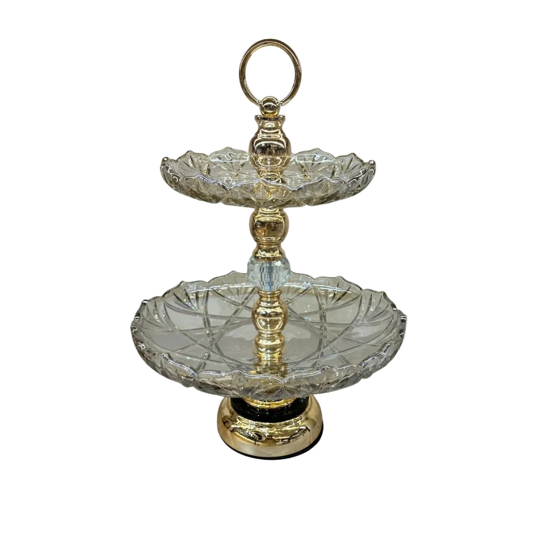 Elegant Crystal & Gold 2 Tier Dessert Stand