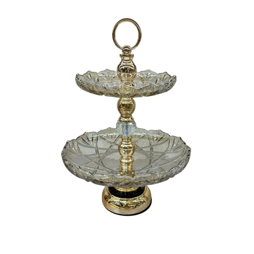 Elegant Crystal & Gold 2 Tier Dessert Stand