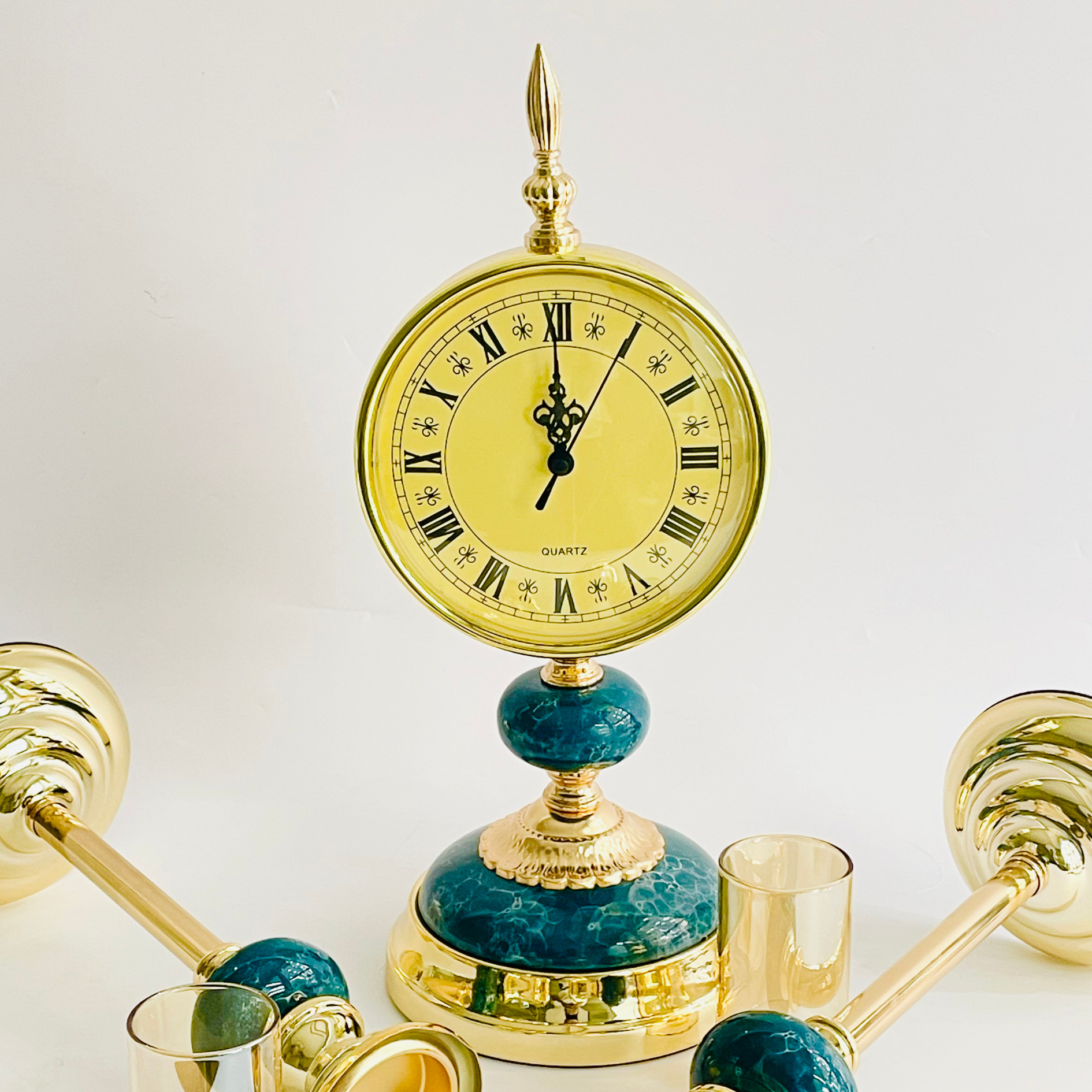 Modern Candle Stand With Clock - 3Pc Set