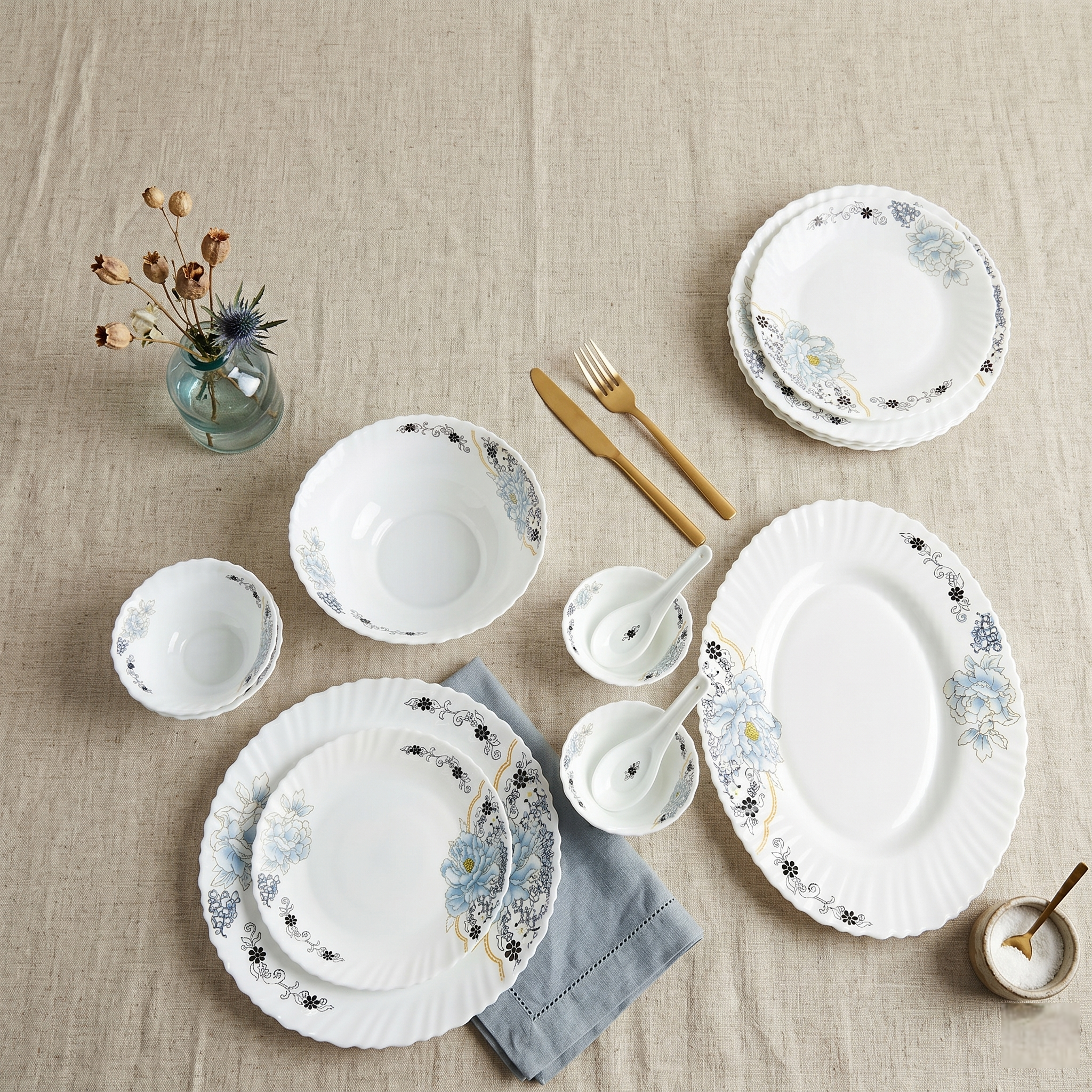 Blossom Charm – Premium 33pc Opalware Dining Set