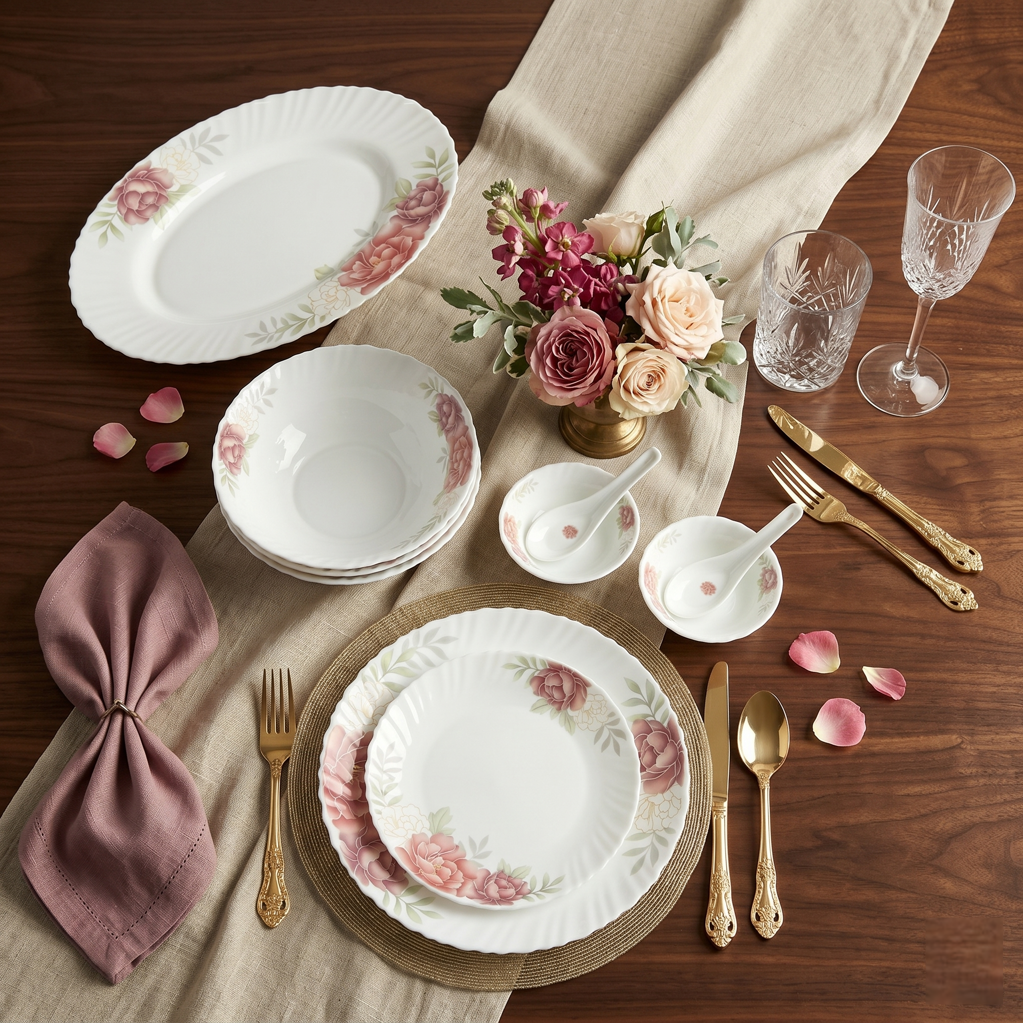 Modern Bloom – Premium 33pc Opalware Dining Set