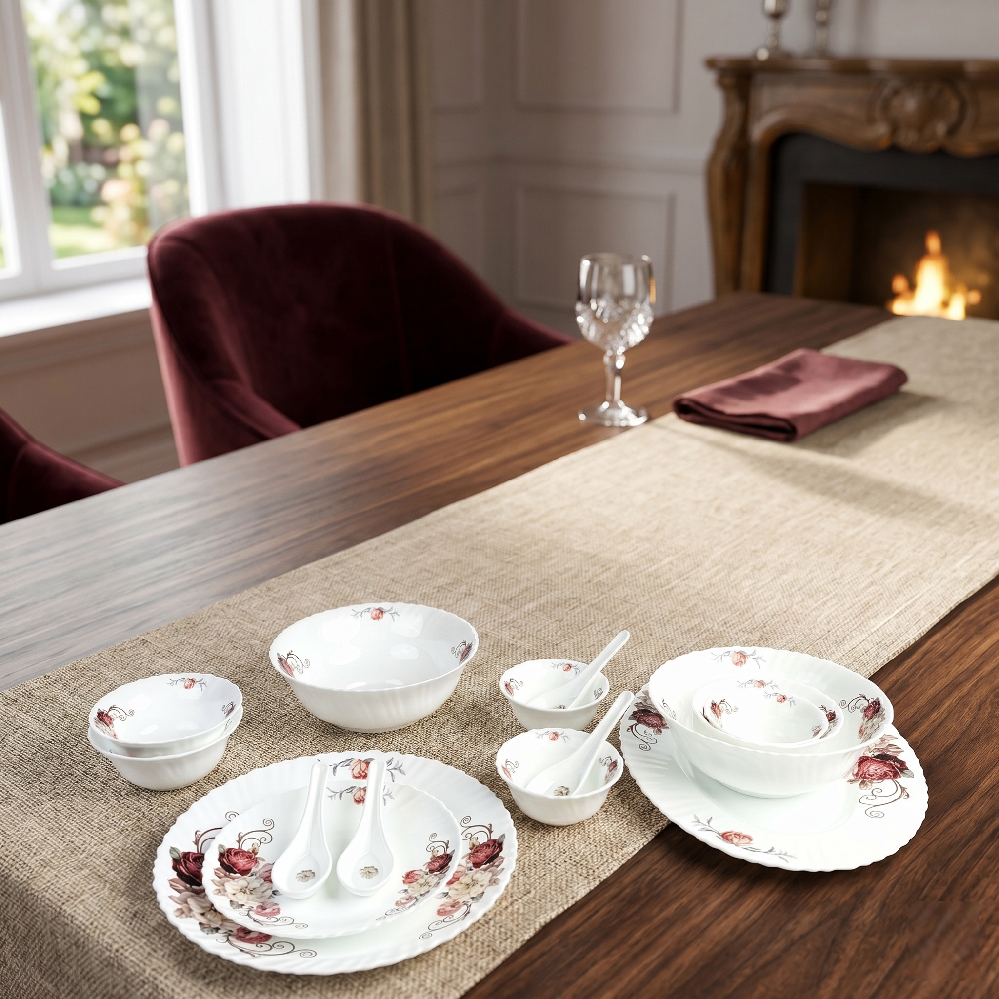 Blossom White – Premium 33pc Opalware Dining Set