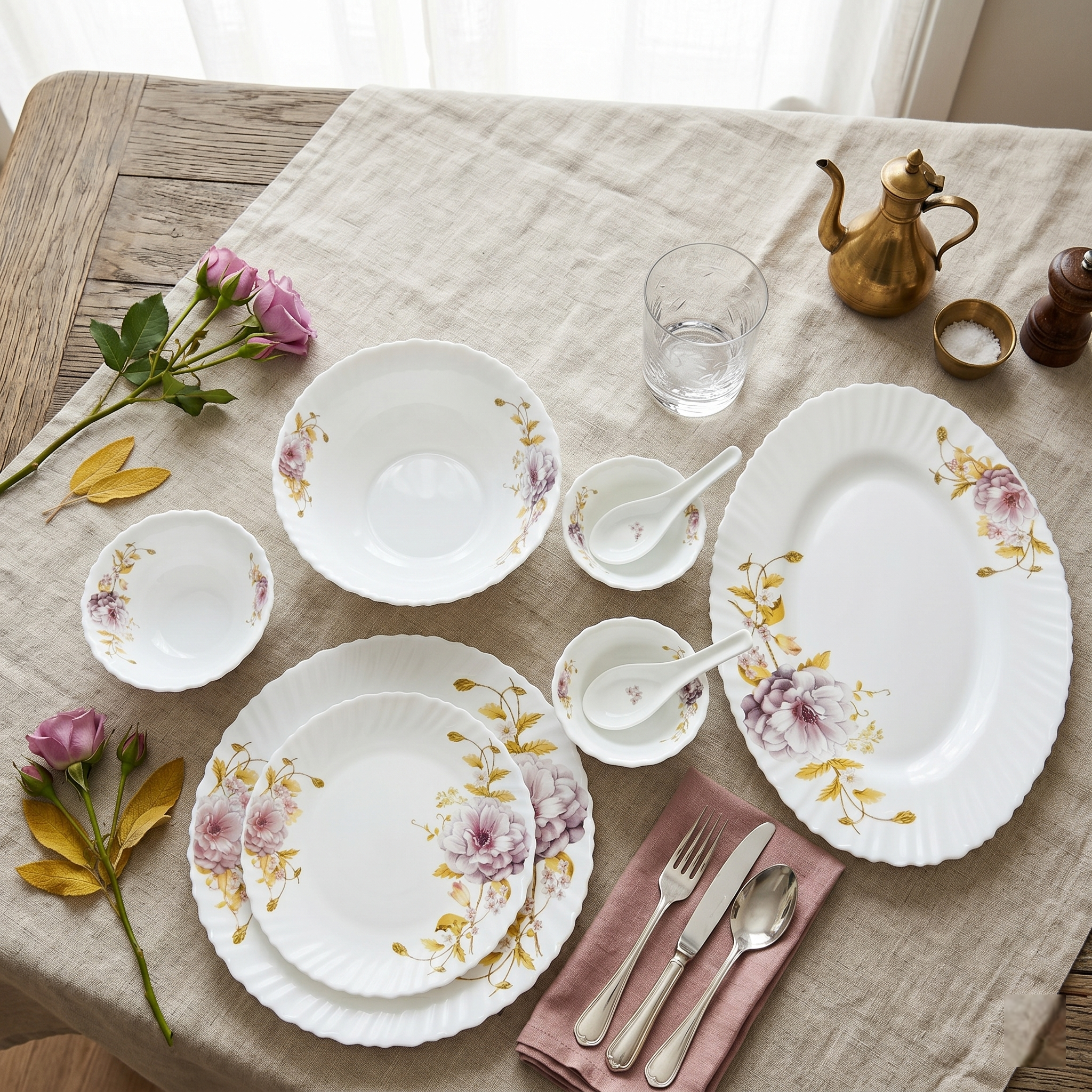 Floral Elegance – Premium 33pc Opalware Dining Set