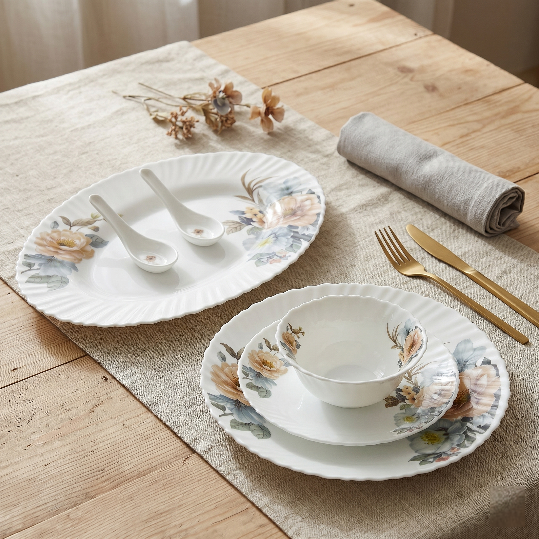 Majestic Bloom – Premium 33pc Opalware Dining Set