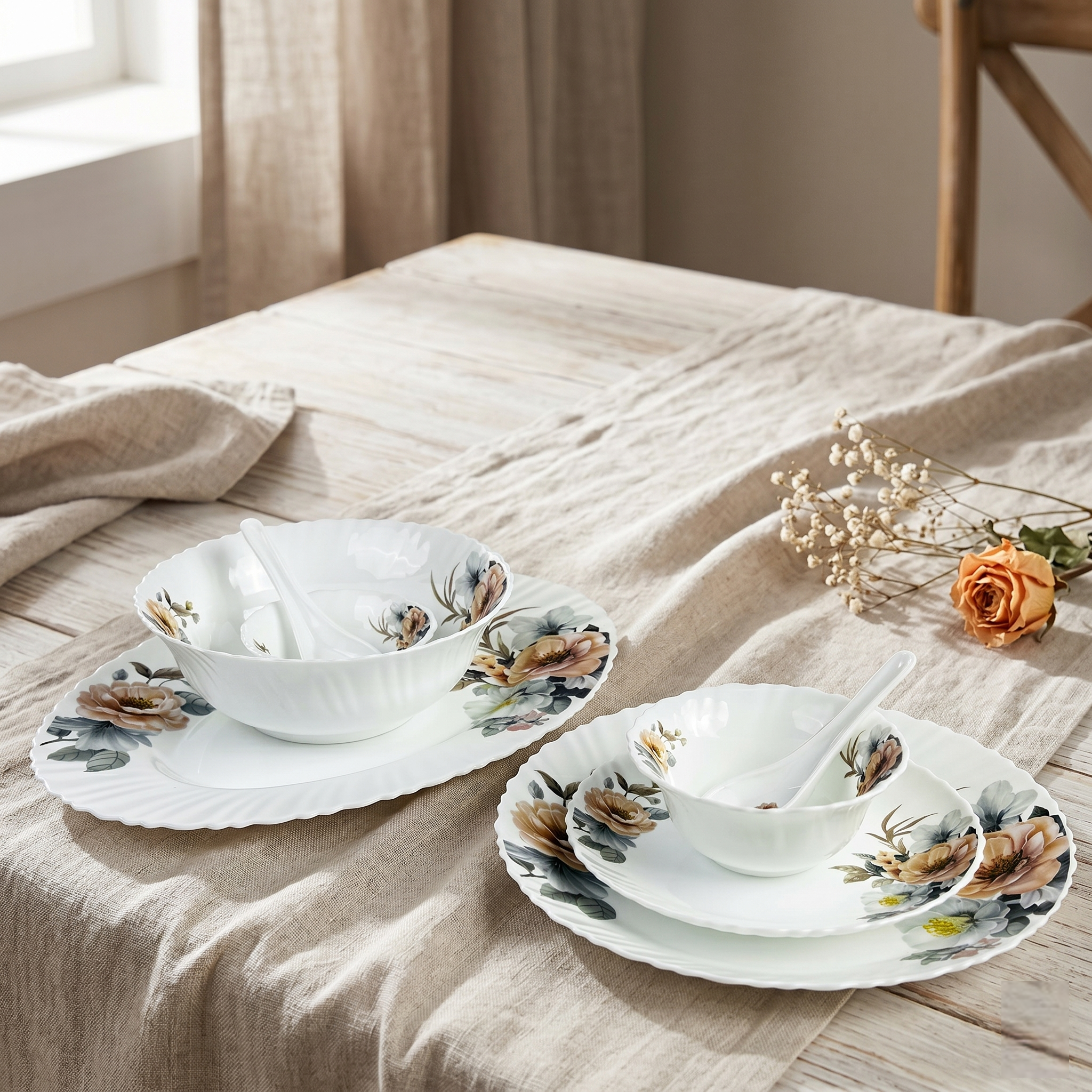 Majestic Bloom – Premium 33pc Opalware Dining Set