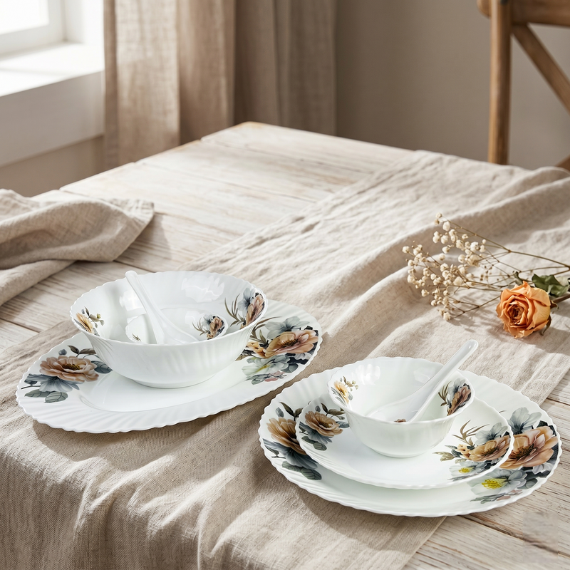 Majestic Bloom – Premium 33pc Opalware Dining Set