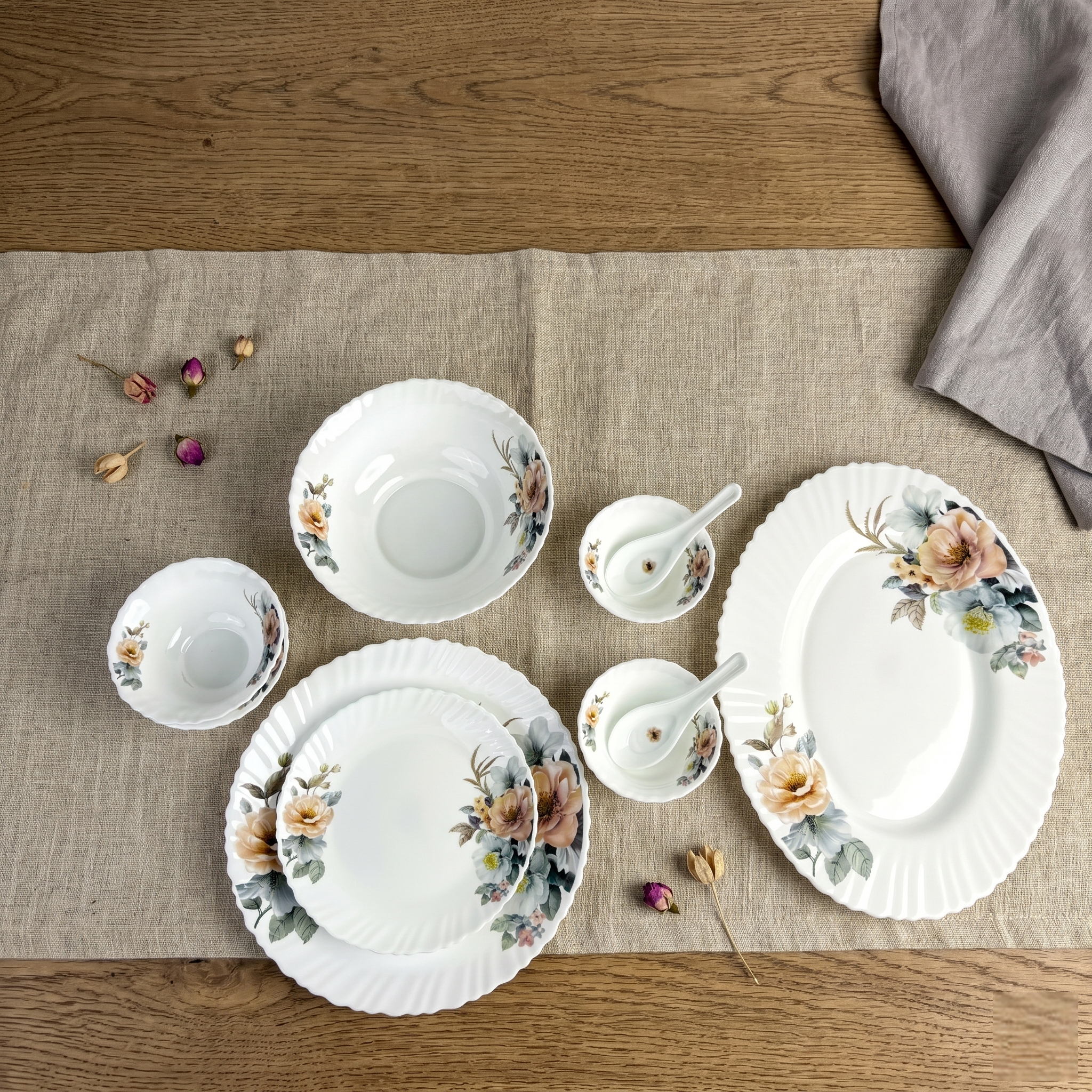 Majestic Bloom – Premium 33pc Opalware Dining Set