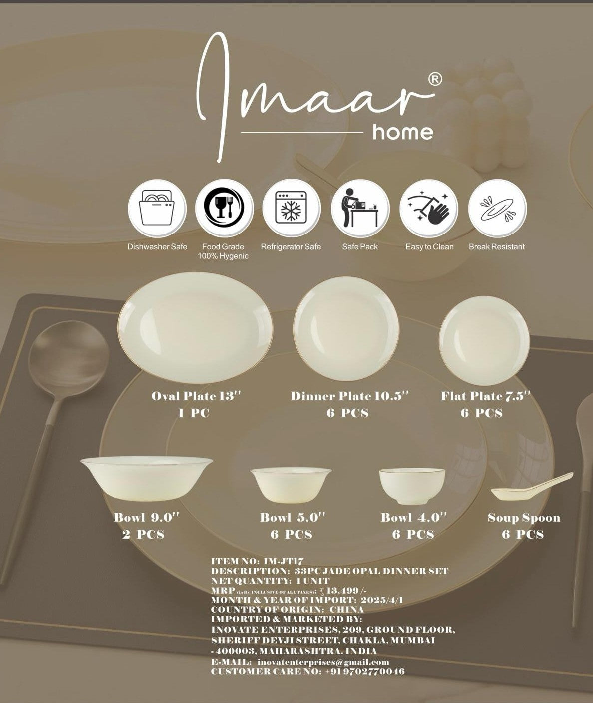 Luxurious Jade Opal 33-Piece Real Gold-Plated Dinner Set in Elegant Yellow