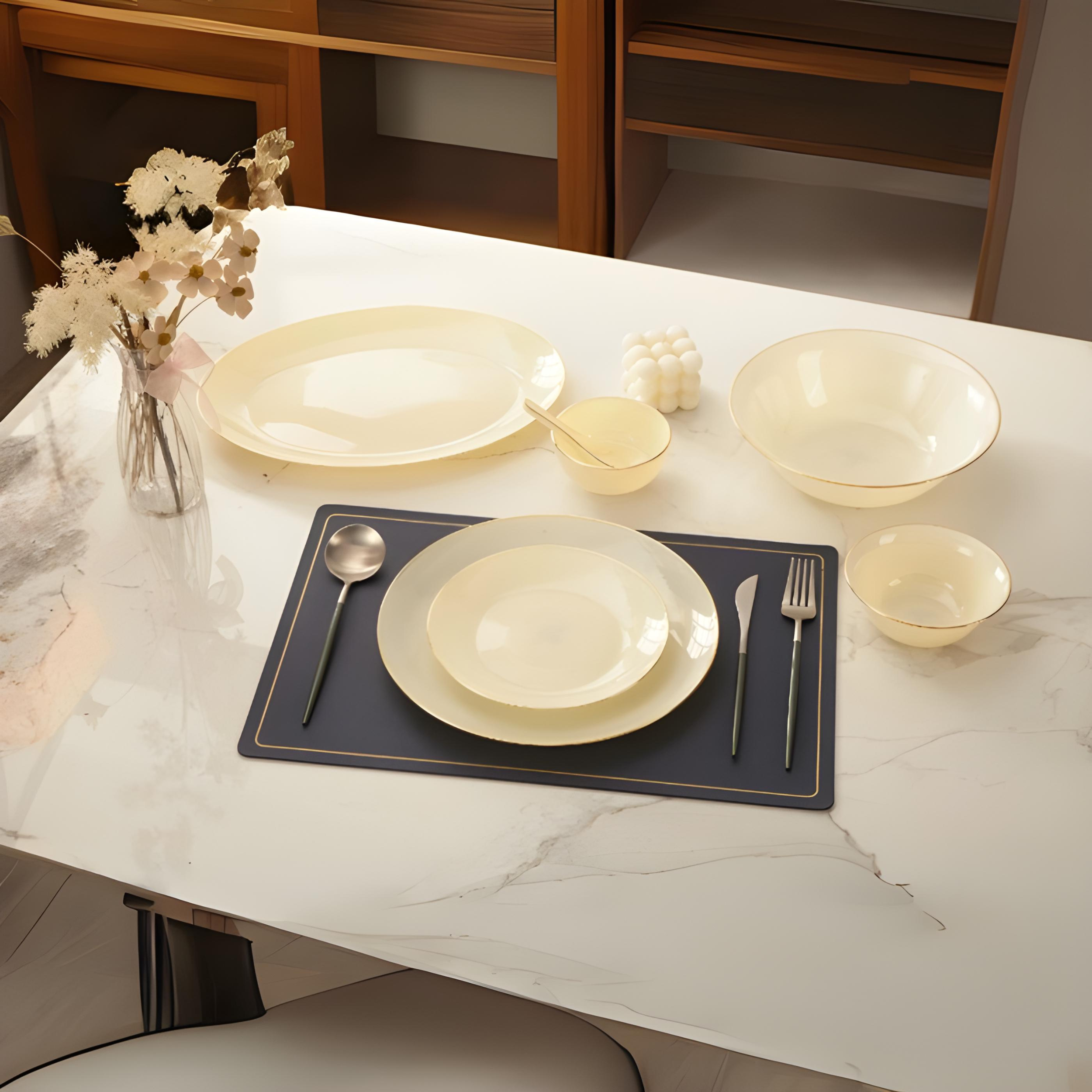 Luxurious Jade Opal 33-Piece Real Gold-Plated Dinner Set in Elegant Yellow