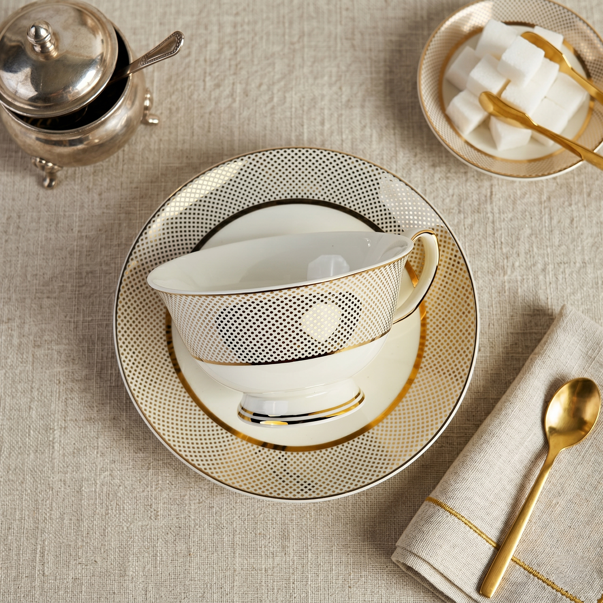 Classic Ivory Floral Cup & Saucer Set - Set of 12