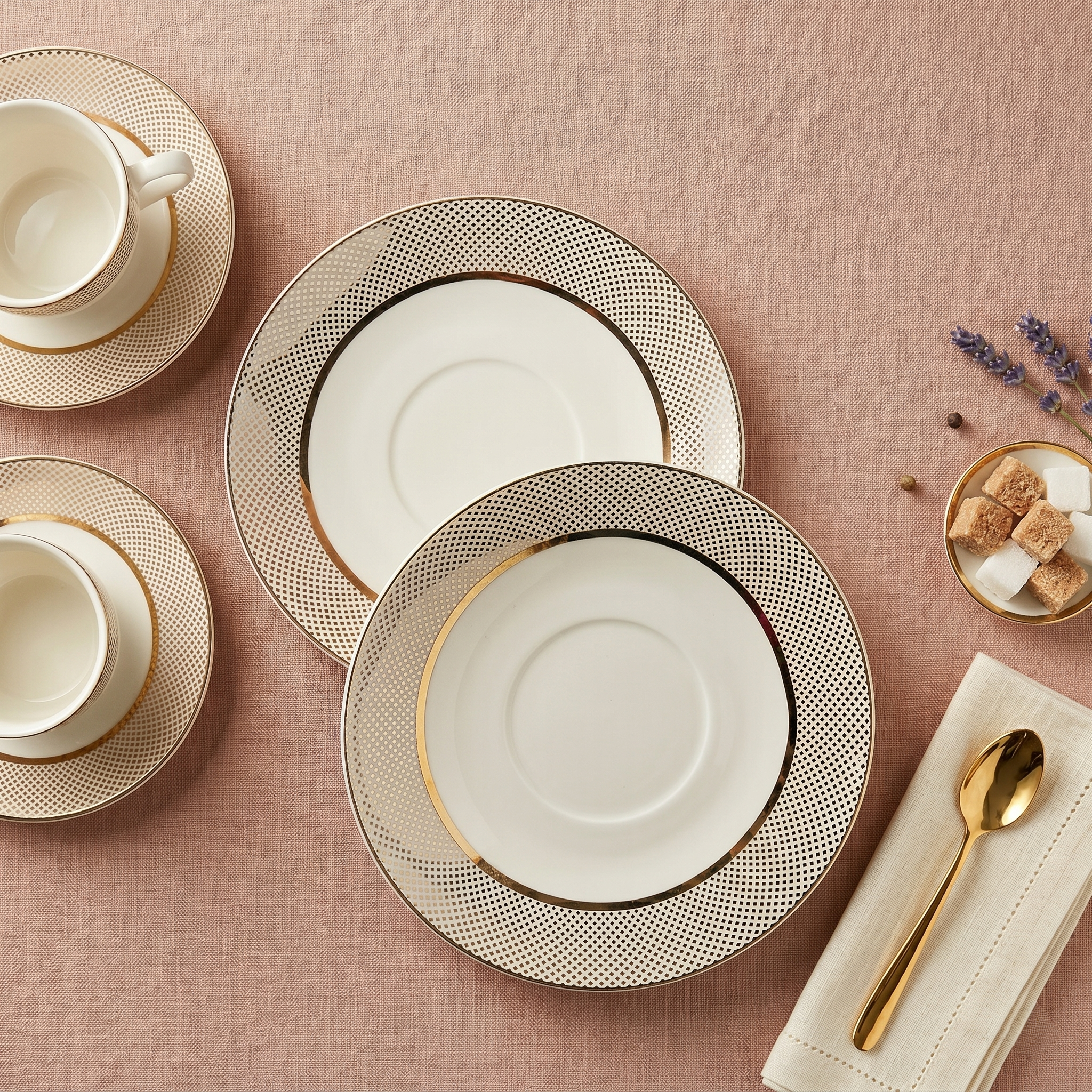 Classic Ivory Floral Cup & Saucer Set - Set of 12