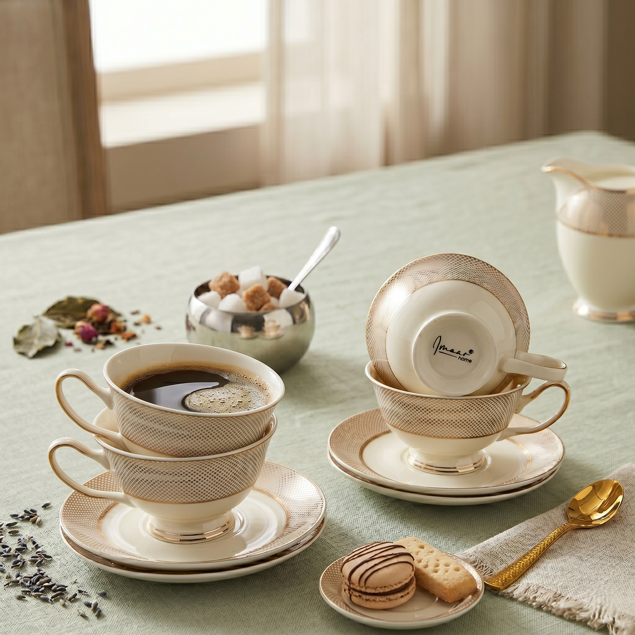 Classic Ivory Floral Cup & Saucer Set - Set of 12