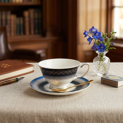 Royal Ivory Gold-Rim Cup & Saucer Set - Set of 6 (200 cc)