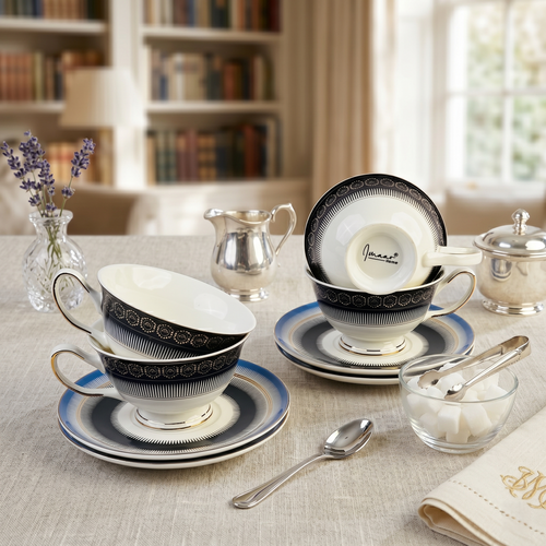 Royal Ivory Gold-Rim Cup & Saucer Set - Set of 6 (200 cc)