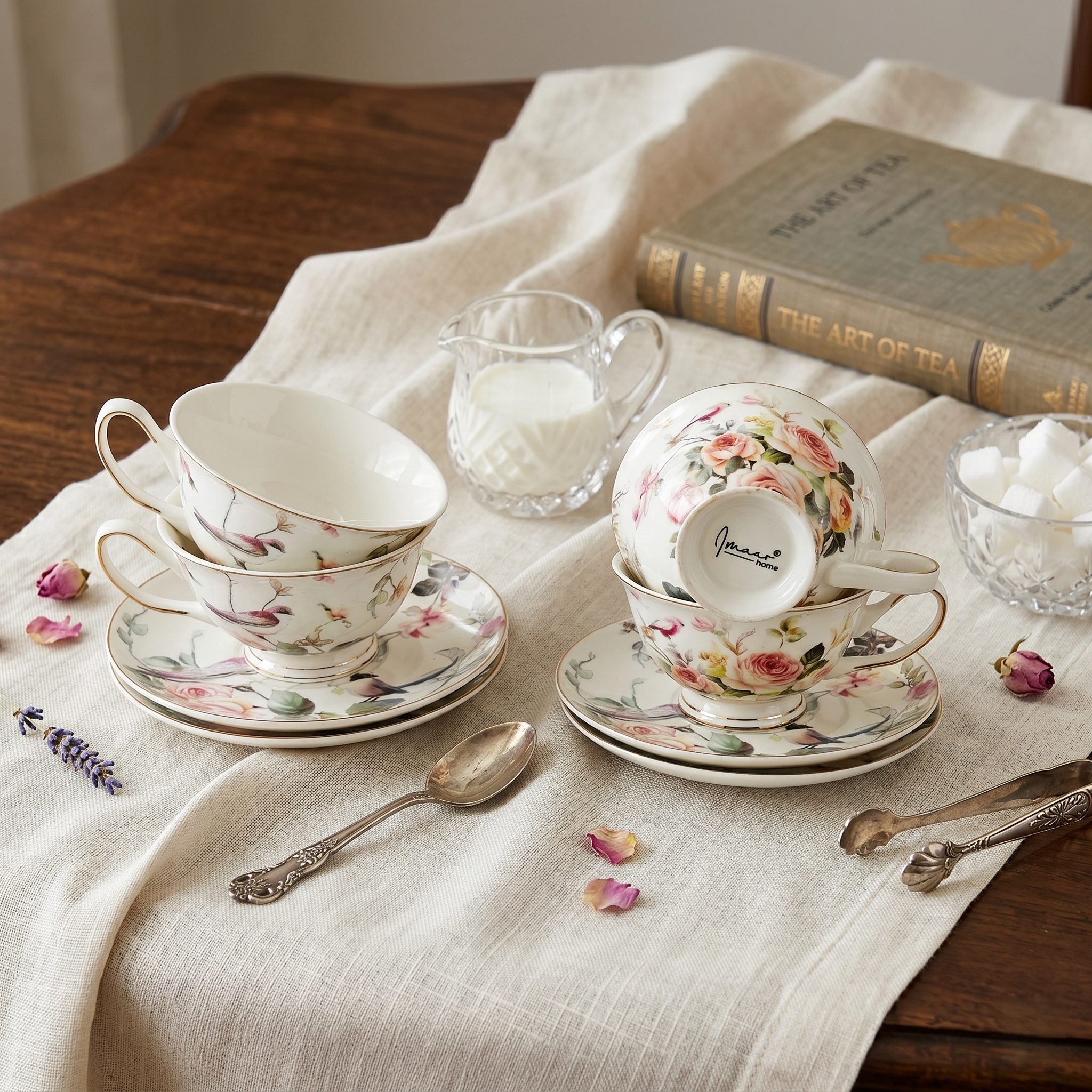 Elegant Lace Pattern Tea Cup Set - Set of 12