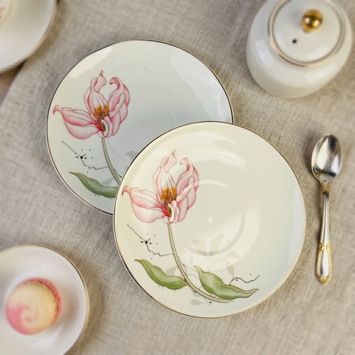 Ivory Mesh Pattern Premium Tea Cups & Saucer - Set of 6 (200 cc)