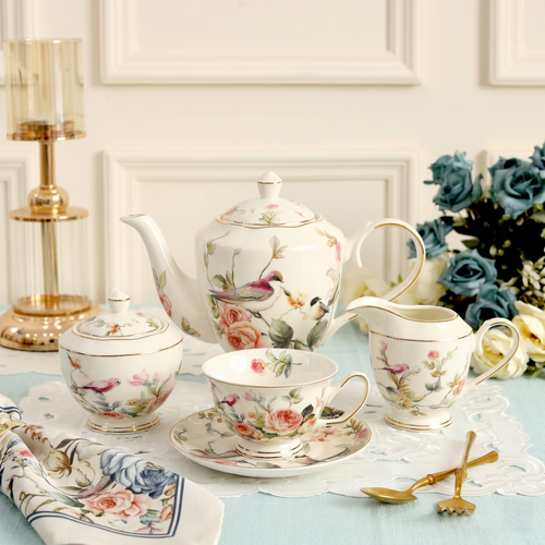 Bloosom Floral Fine Tea Set - Set of 15