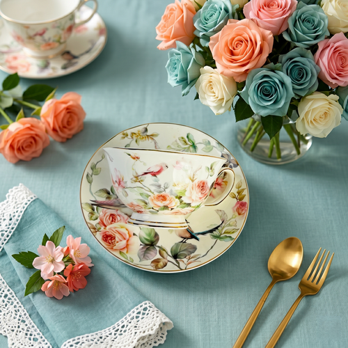 Bloosom Floral Fine Tea Set - Set of 15