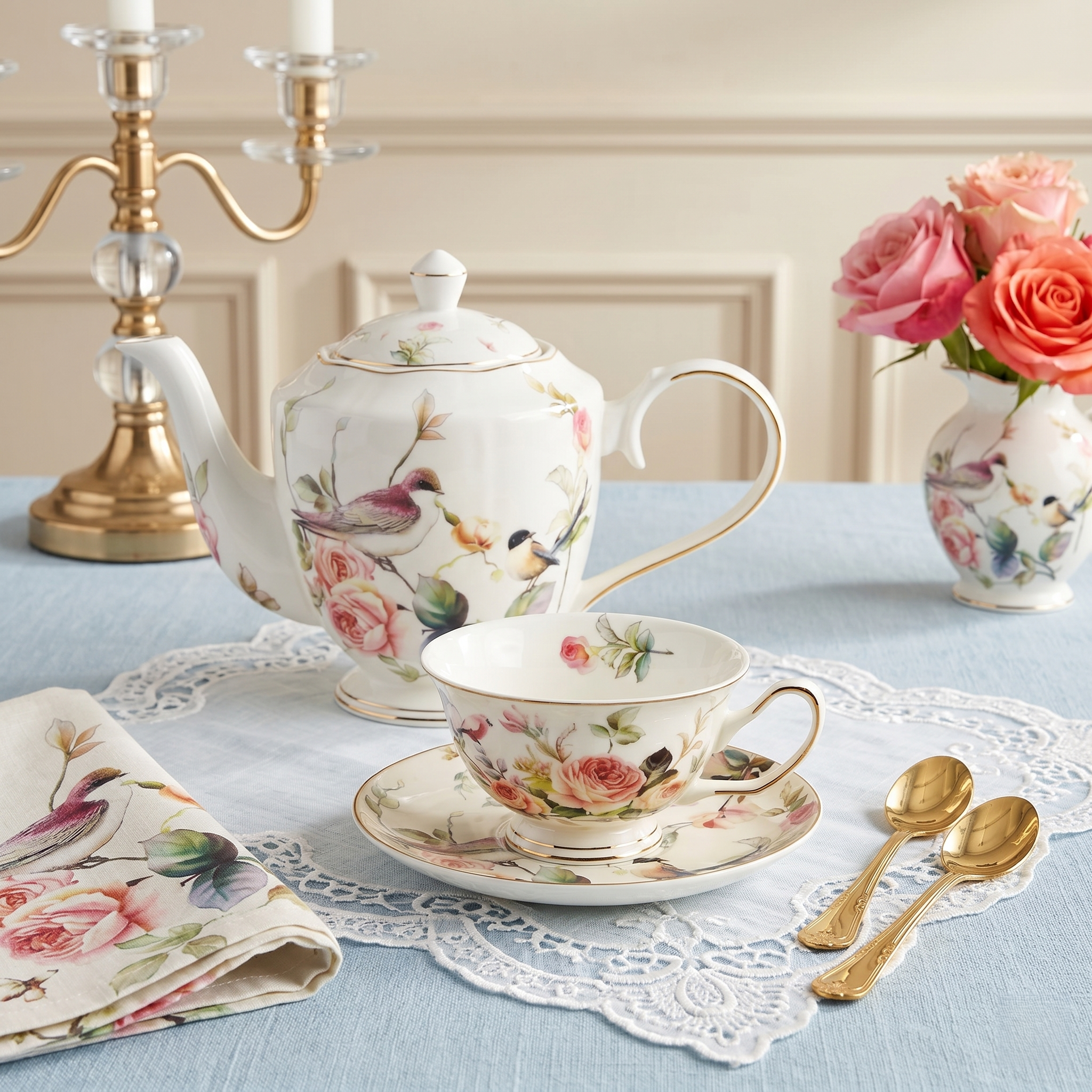 Bloosom Floral Fine Tea Set - Set of 15