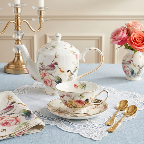 Bloosom Floral Fine Tea Set - Set of 15