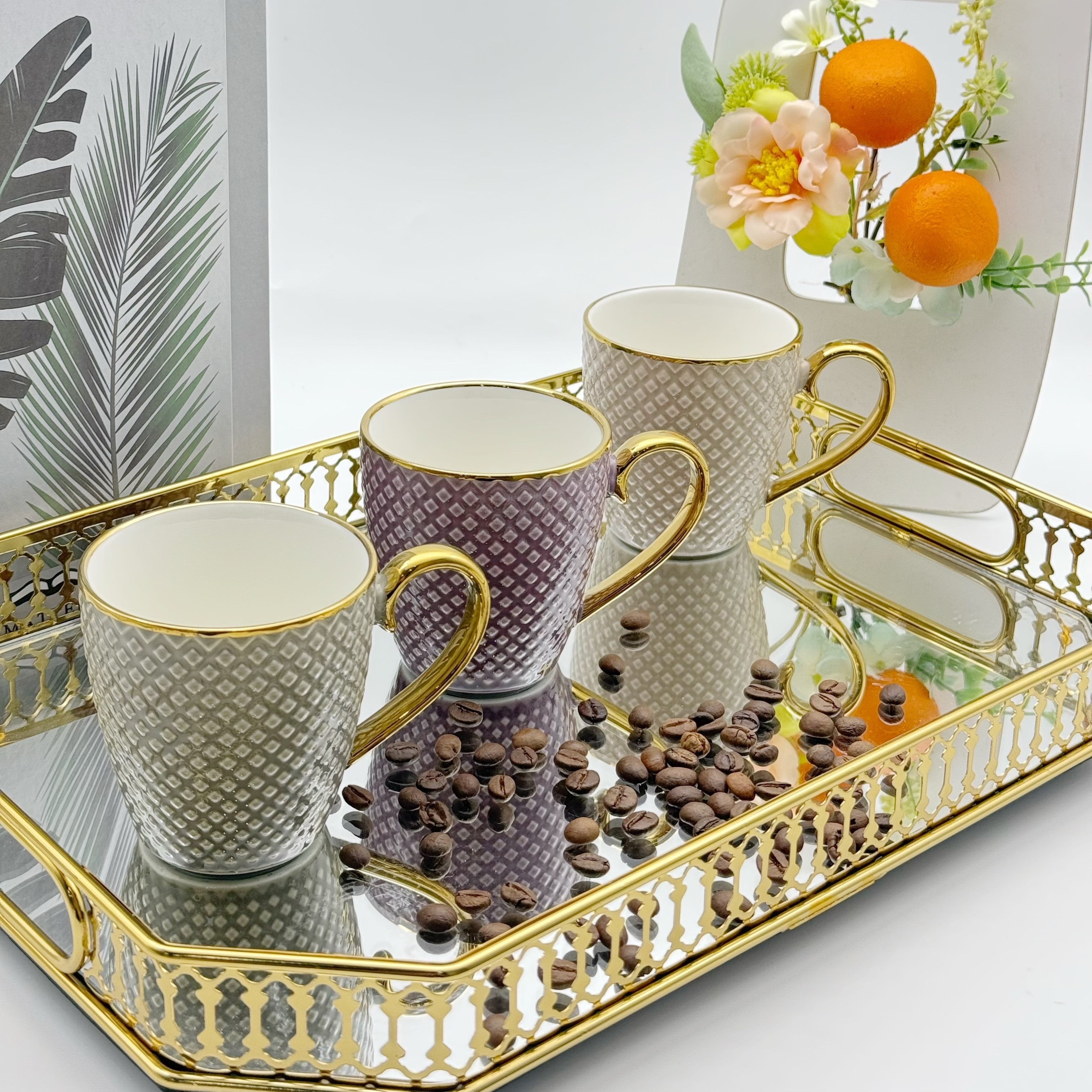 Trio Color Porcelain 6pc Tea Set