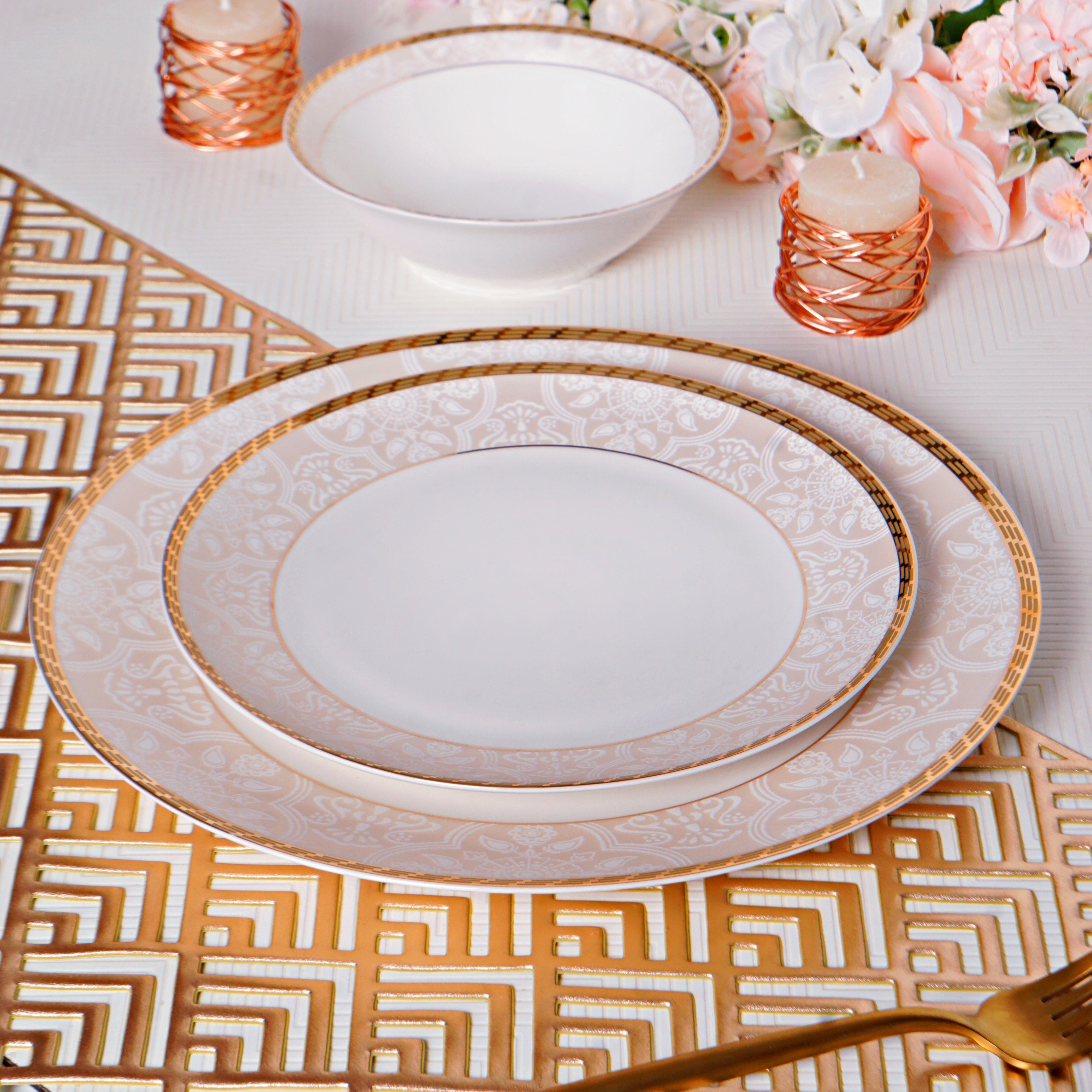 Gold Charm 39pc Dinner Set