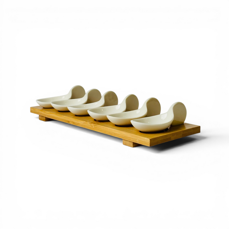 Elegant Spoon Serve Platter Set with Wooden Base
