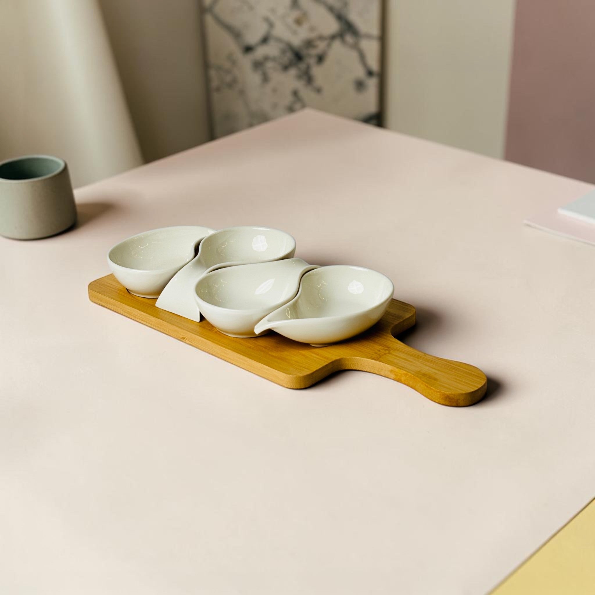 Luxe Curve 4Piece Serving Bowl Set with Wooden Tray