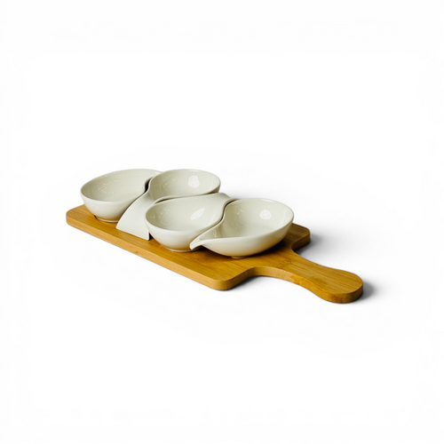 Luxe Curve 4Piece Serving Bowl Set with Wooden Tray
